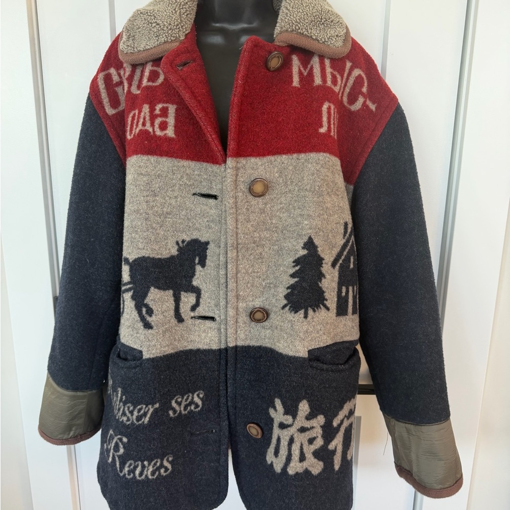 RUE GRENELLE VINTAGE French wool coat! 
ladies size XL- graphic, Winter wear